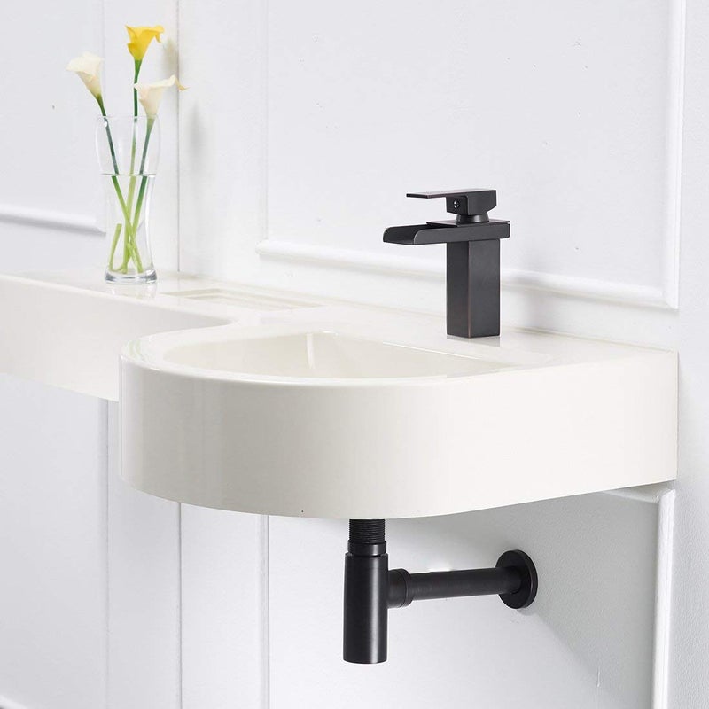 Nicmondo Bottle Trap Brass, Nicmondo 1 1/4 Round Bottle P-Trap Decorative Lavatory Basin Sink Waste Traps Drain Tube Kit Adjustable Height, Matt Black - Image 3
